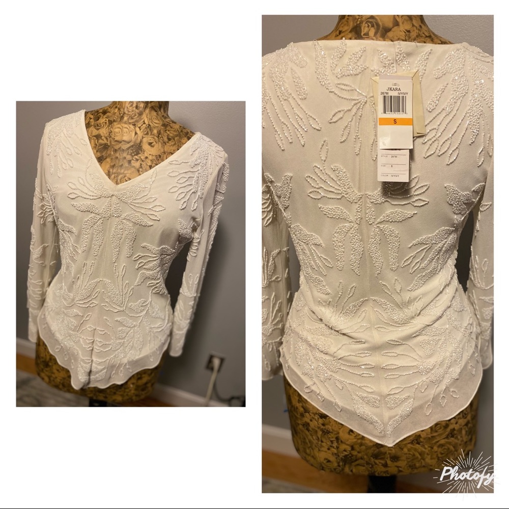 NWT Jkara embroidered beaded blouse